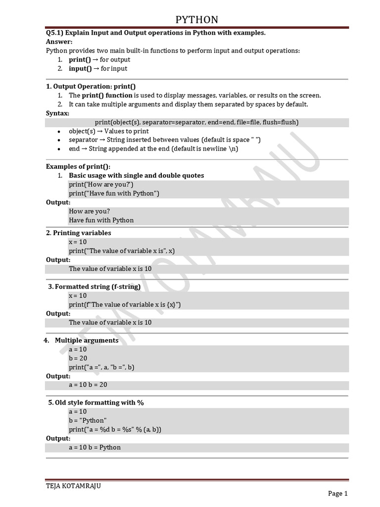 Q5.1) Explain Input and Output Operations in Python With Examples ...