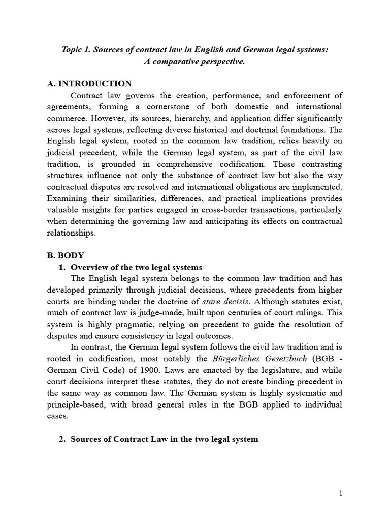 English vs German Contract Law Sources | PDF | Sources Of Law ...