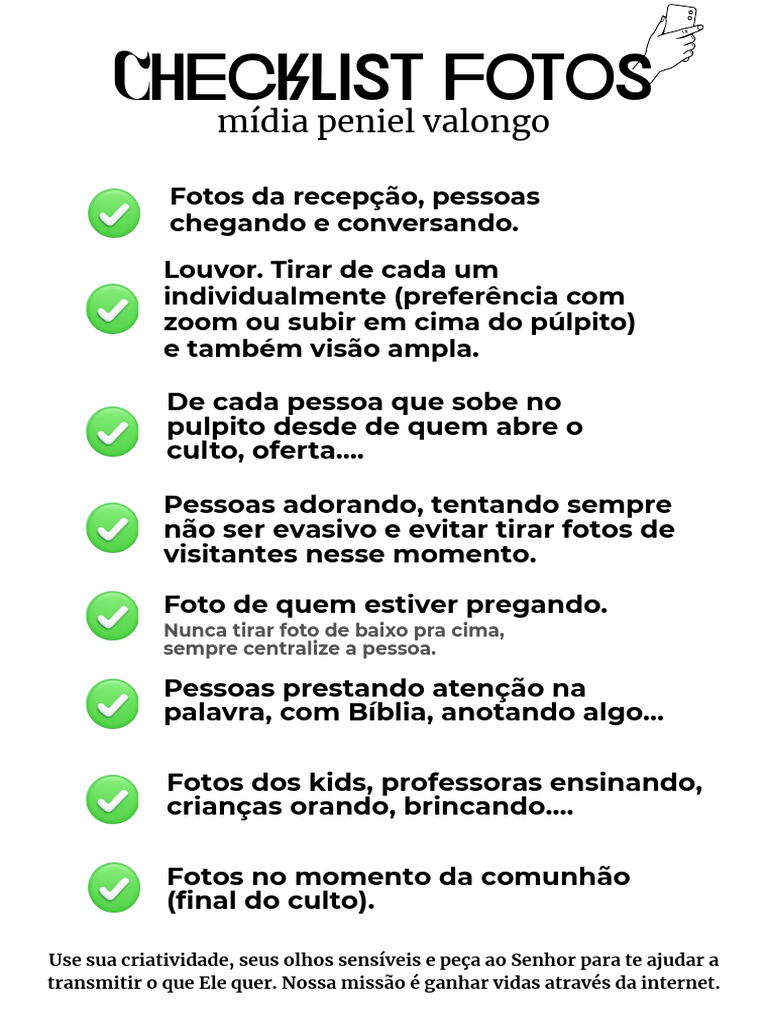 Checklist de Fotos e Vídeos para Cultos | PDF