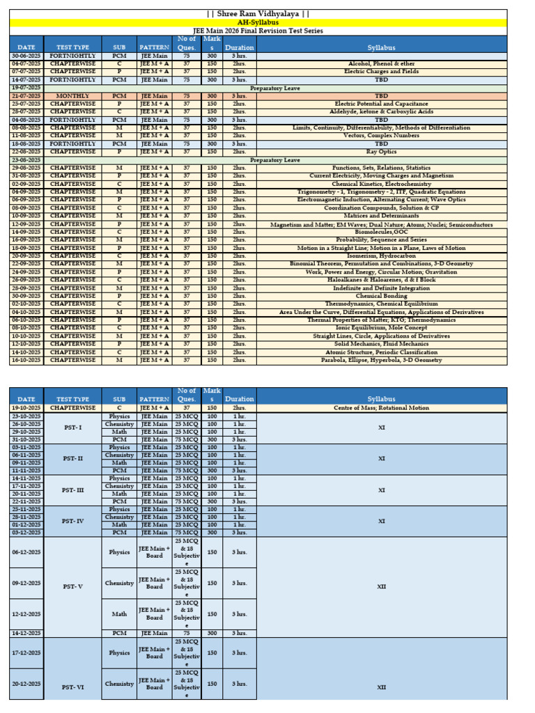 JEE Main 2026 Test Series Schedule | PDF | Line (Geometry) | Integral