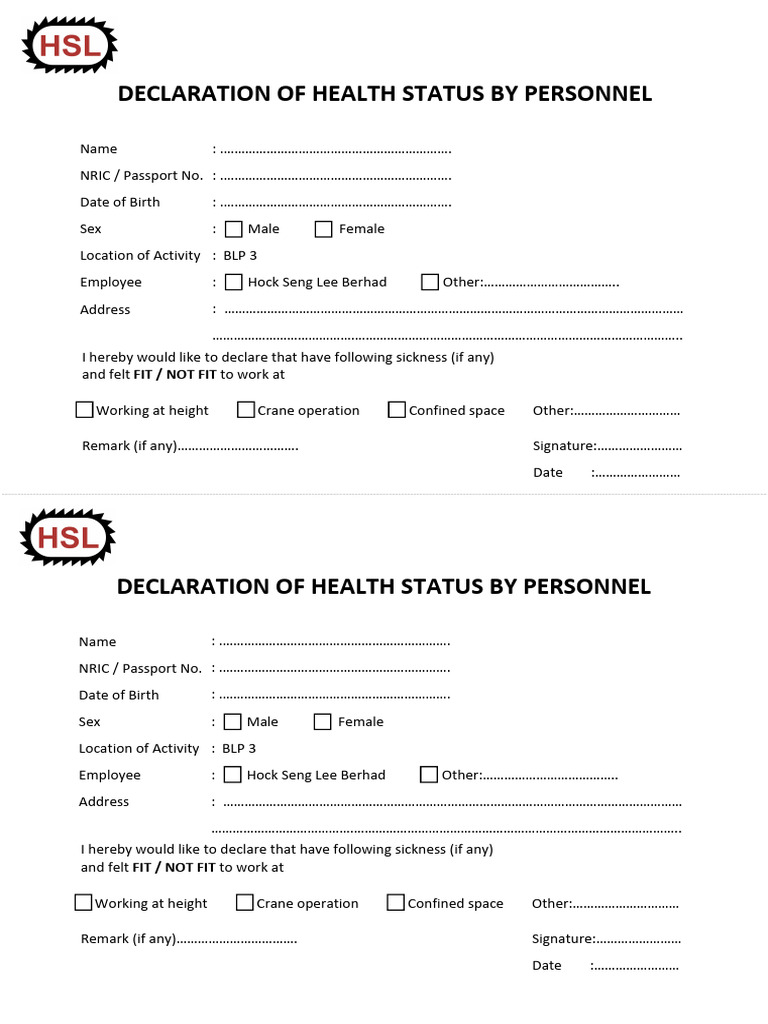 Health of Decrelation Form | PDF