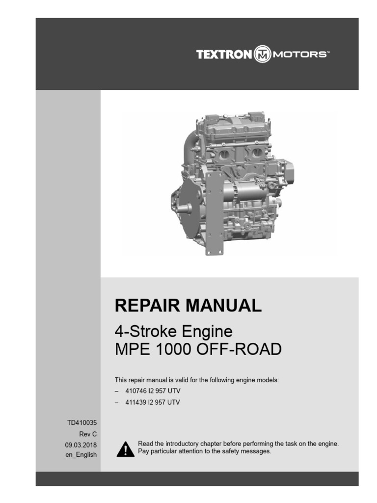MPE 1000 Off-Road Engine Repair Manual | PDF | Safety | Engines