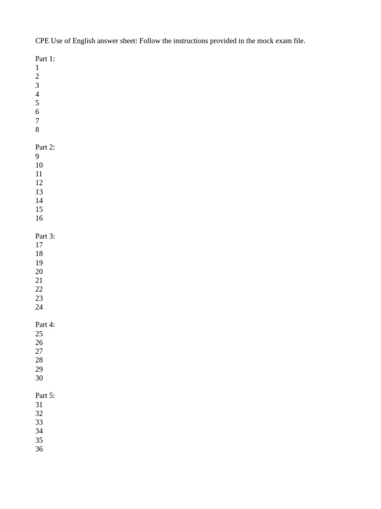 CPE Use of English Answer Sheet | PDF