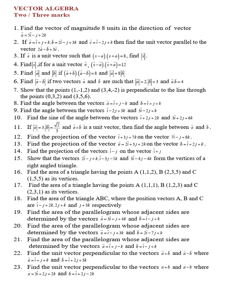 Vector Algebra Problems and Solutions | PDF | Line (Geometry) | Area