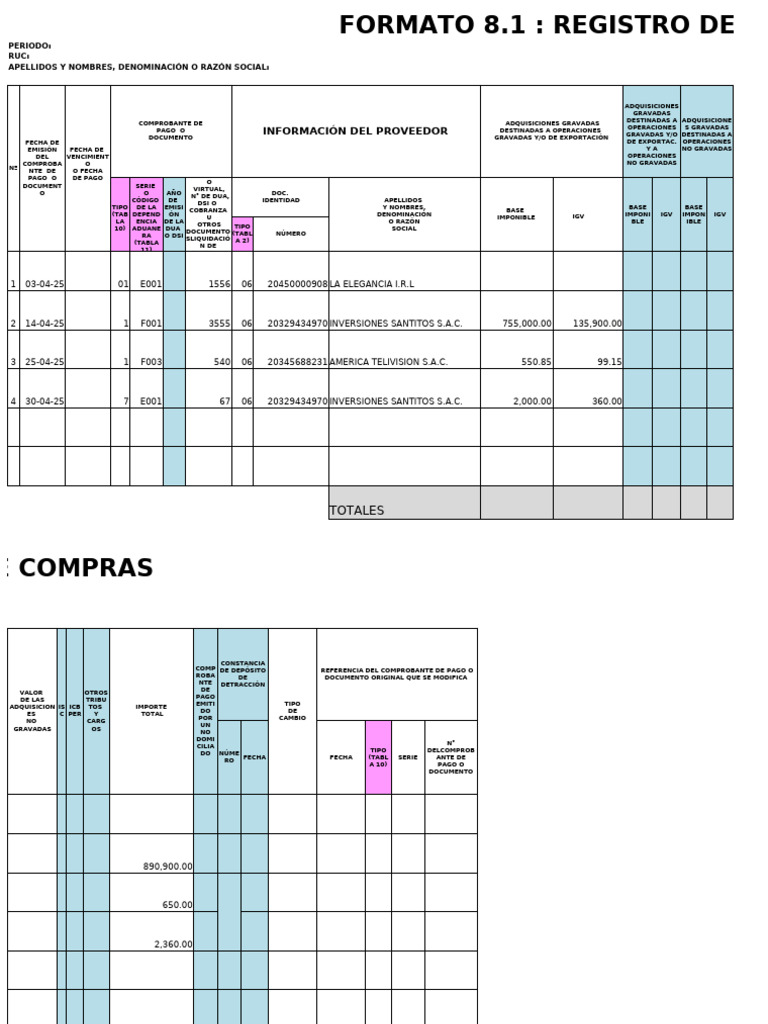 Registro de Compras y Ventas 2025 | PDF | Contabilidad | Hoja de balance