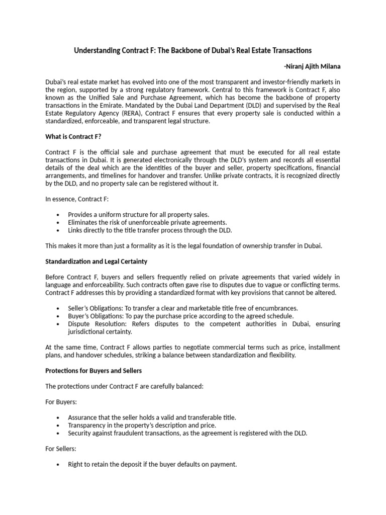 Contract F: Key to Dubai Real Estate | PDF | Civil Law (Legal System ...