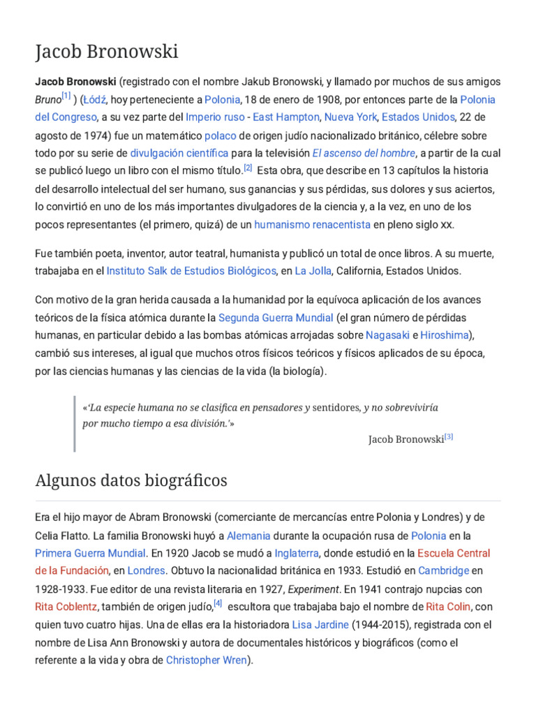 Jacob Bronowski: Vida y legado científico | PDF