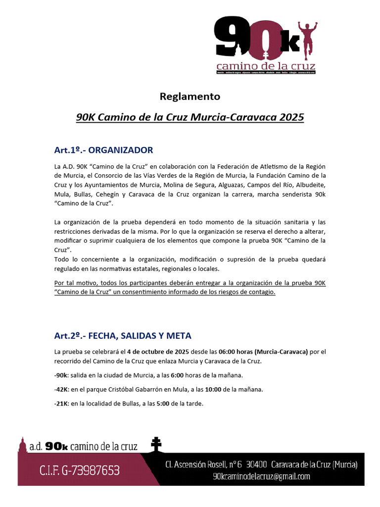 Reglamento 90K Camino de la Cruz 2025 | PDF