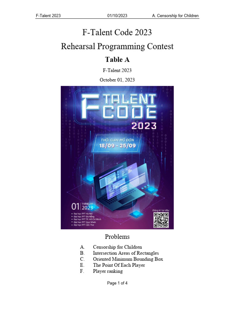 Prob F Talent 2023 A.censorship For Children | PDF | C++ | Java ...