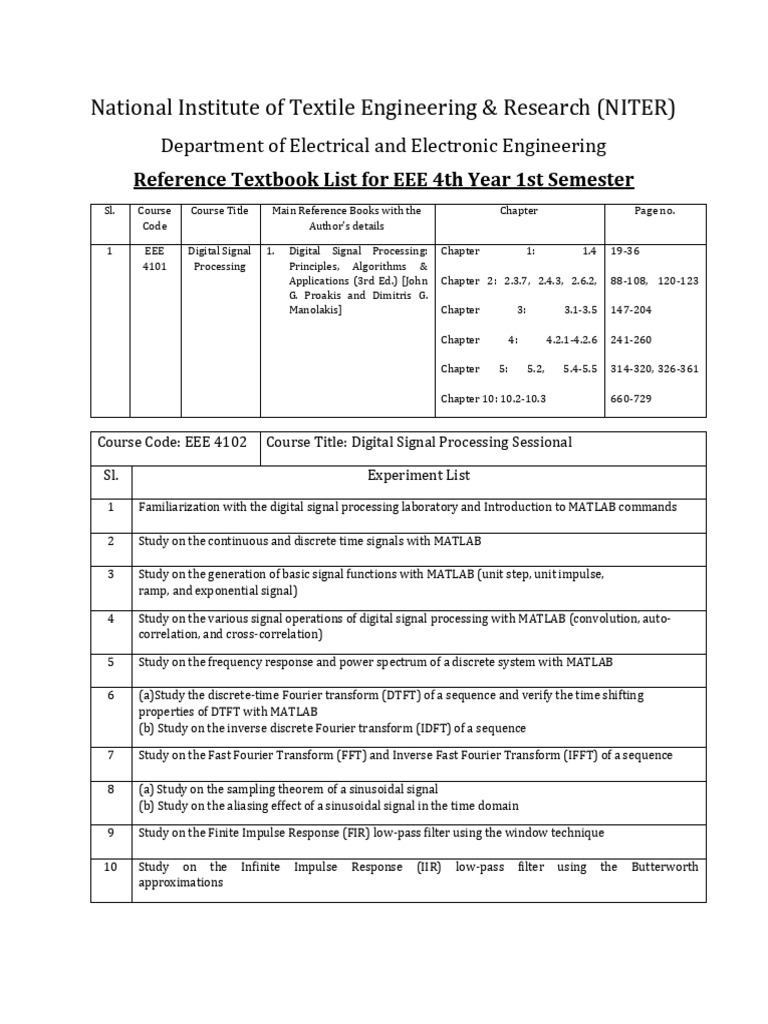 EEE 4th Year Textbook & Lab Guide | PDF | Digital Signal Processing ...