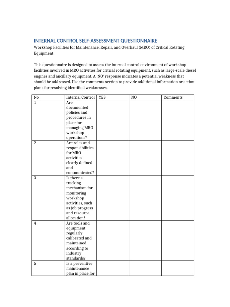 MRO Internal Control Assessment Guide | PDF | Internal Control | Safety