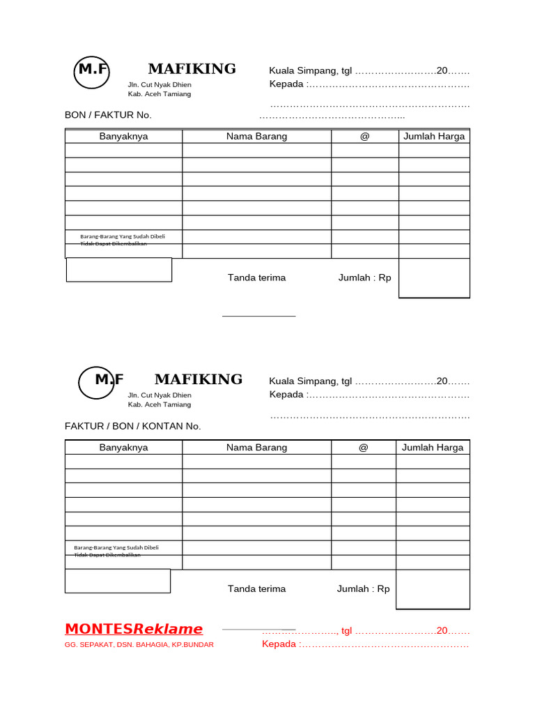 Format Bon Faktur Pembelian Barang | PDF