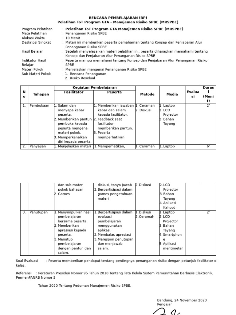 Pelatihan Manajemen Risiko SPBE | PDF