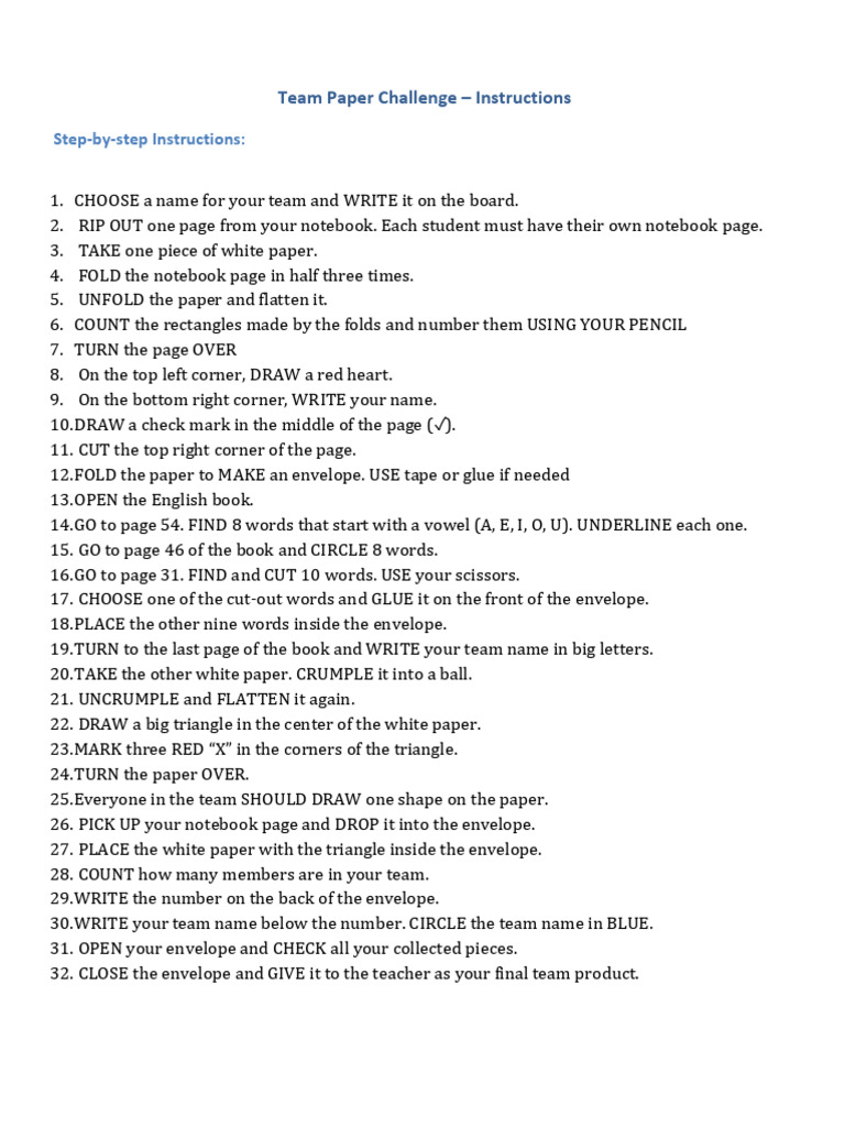 Team Paper Challenge 6th Grade | PDF