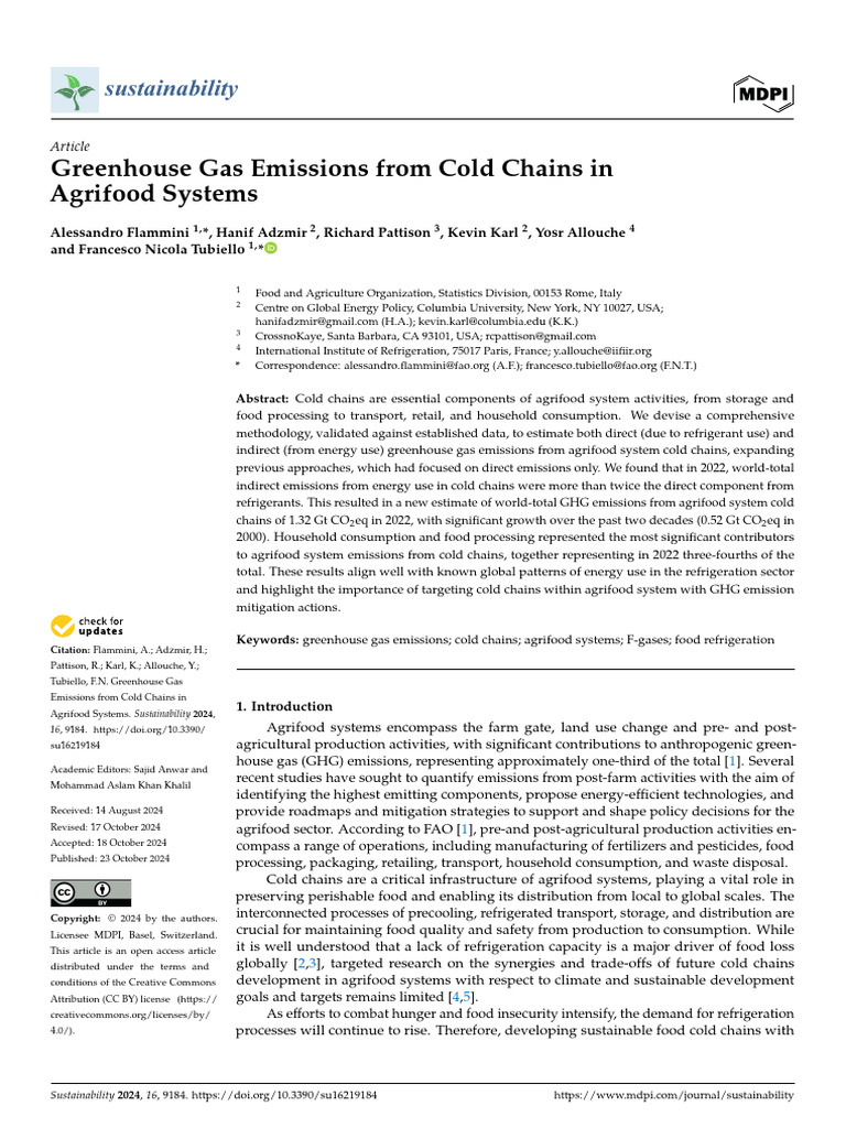 GHG Emissions in Agrifood Cold Chains | PDF | Refrigerator | Refrigeration