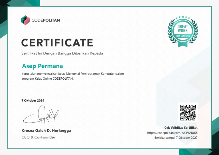 Certificate Detail - CODEPOLITAN | PDF