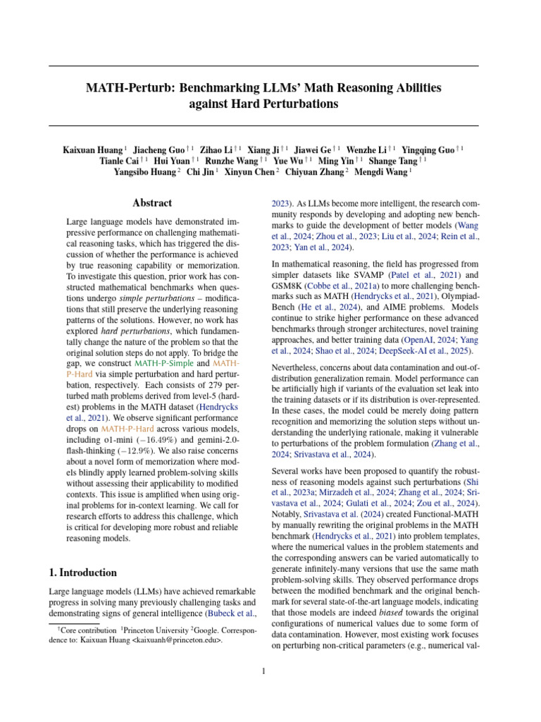 MATH-Perturb - Benchmarking LLMS' Math Reasoning Abilities Against Hard ...