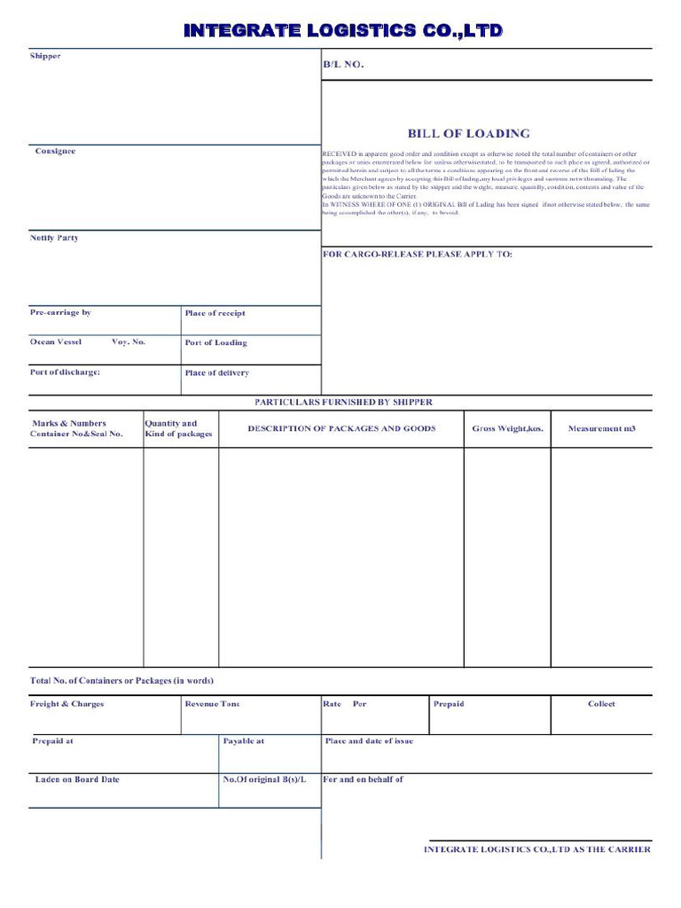 Bill of Lading Draft | PDF