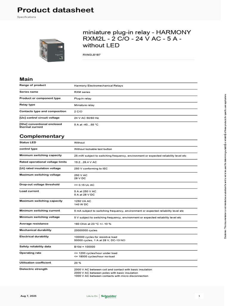 Schneider Electric Zelio-Relay RXM2LB1B7 | PDF | Relay | Alternating ...