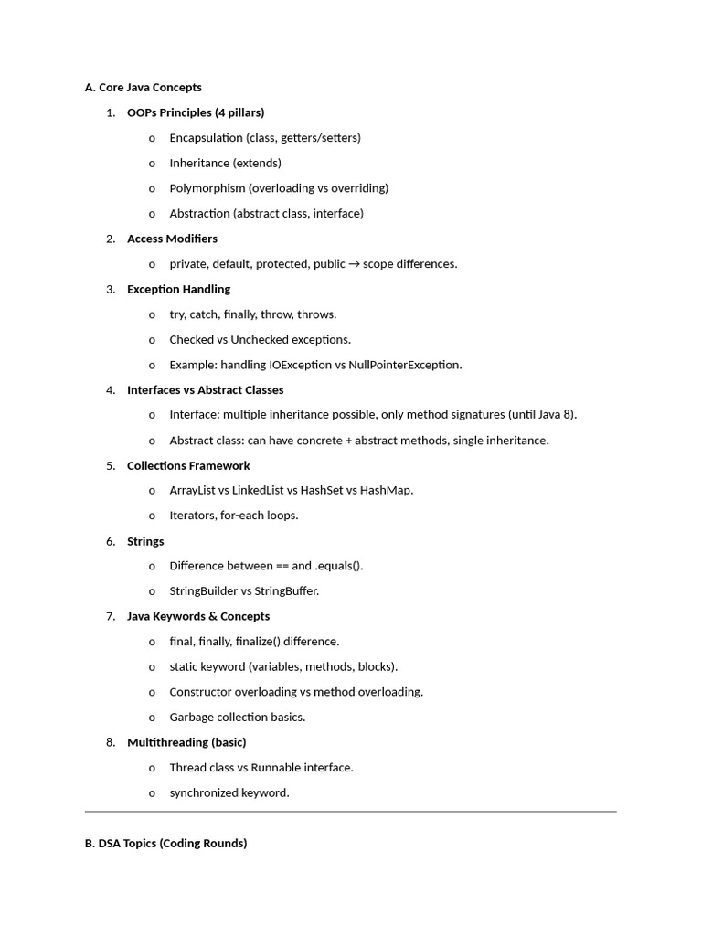 Core Java Concepts & DSA Essentials | PDF