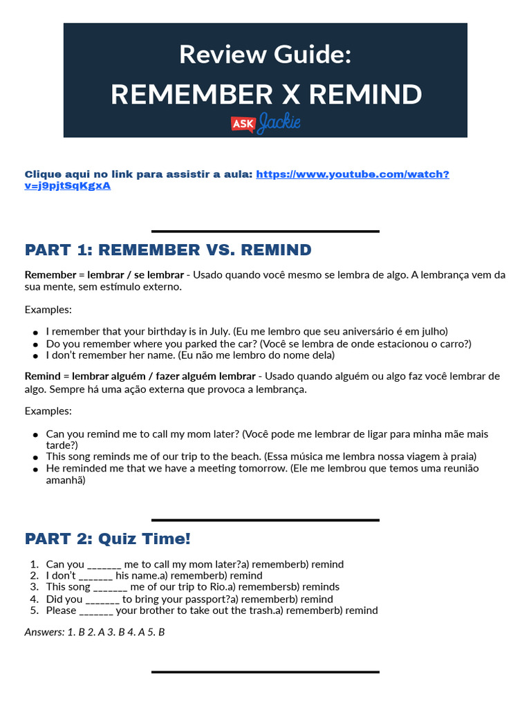 PDF- Review Guide Remember x Remind | PDF | Gravação de som