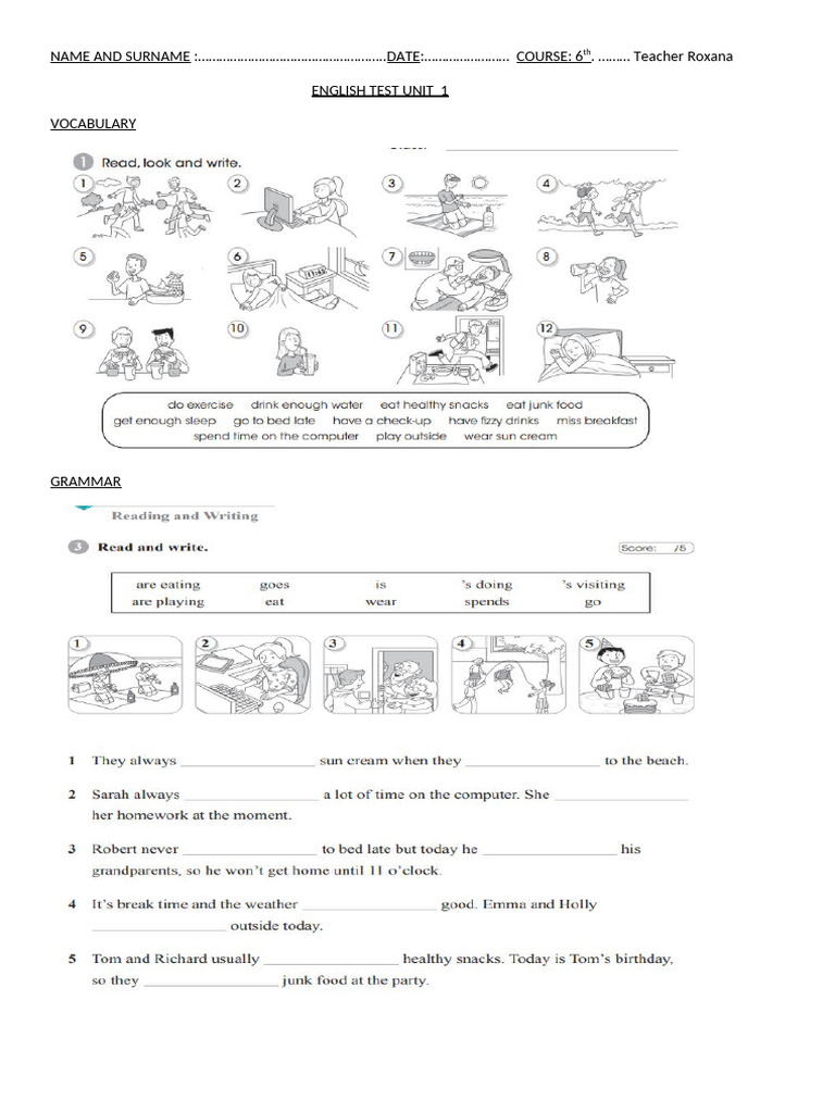 Test Unit 1 6th Primaria | PDF