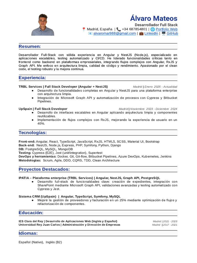 Desarrollador Full Stack en Angular y NestJS | PDF | Software Unix ...