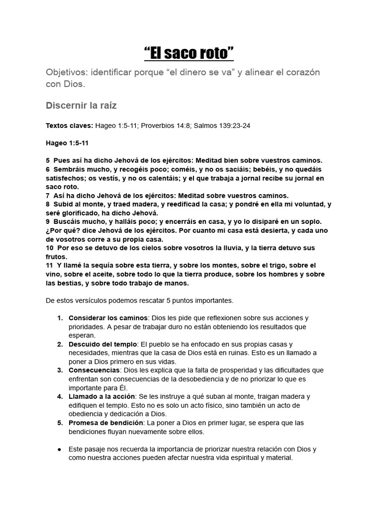 El Saco Roto: Reflexiones Bíblicas | PDF | Sabiduría | Dios