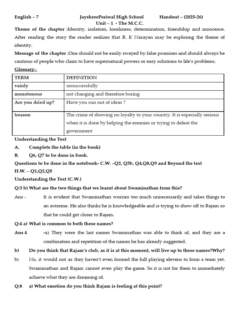 Unit - 1 The M.C.C. (Handout) | PDF