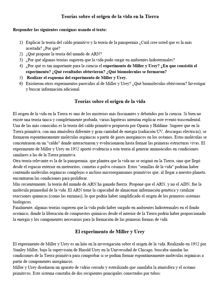 Teorías del origen de la vida terrestre | PDF | Abiogénesis | Naturaleza