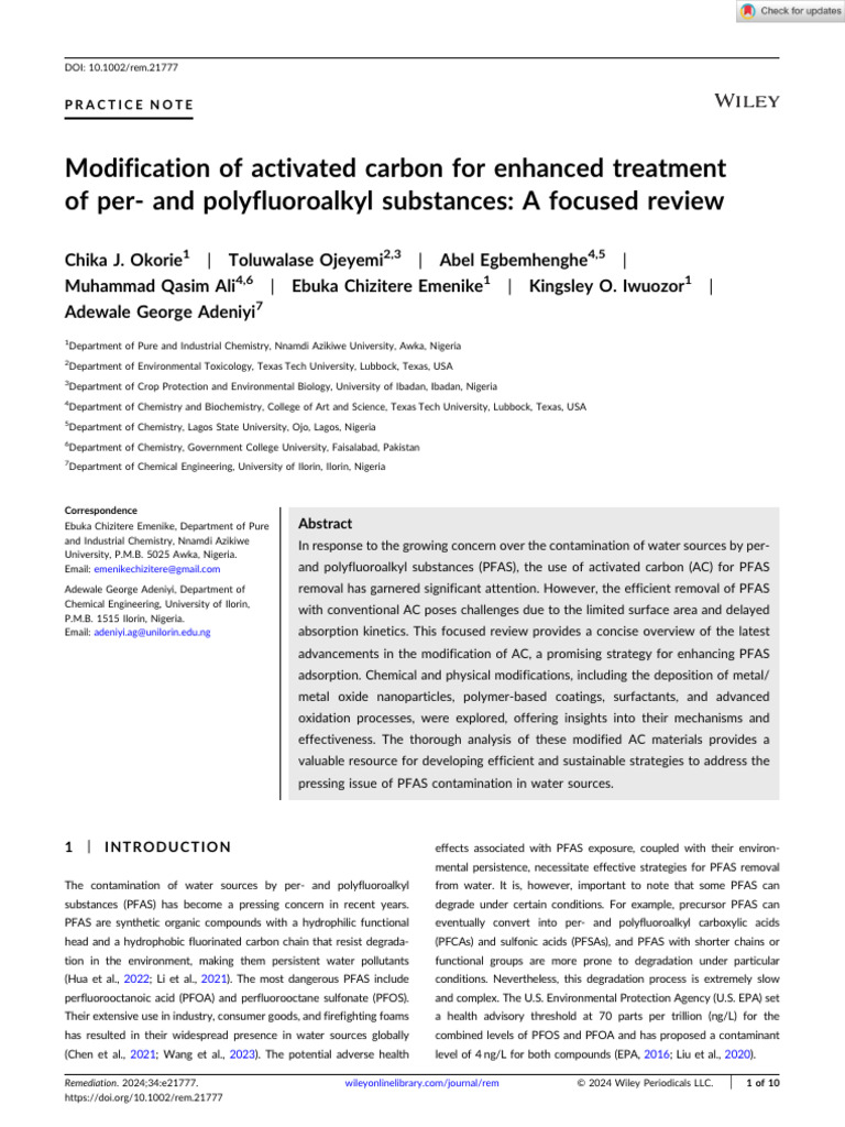 Enhanced Activated Carbon for PFAS Removal | PDF | Adsorption | Chemistry