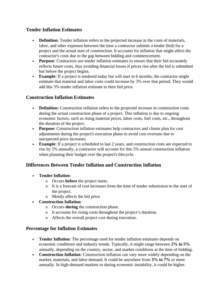 Understanding Tender Inflation Estimates | PDF | Inflation | Cost