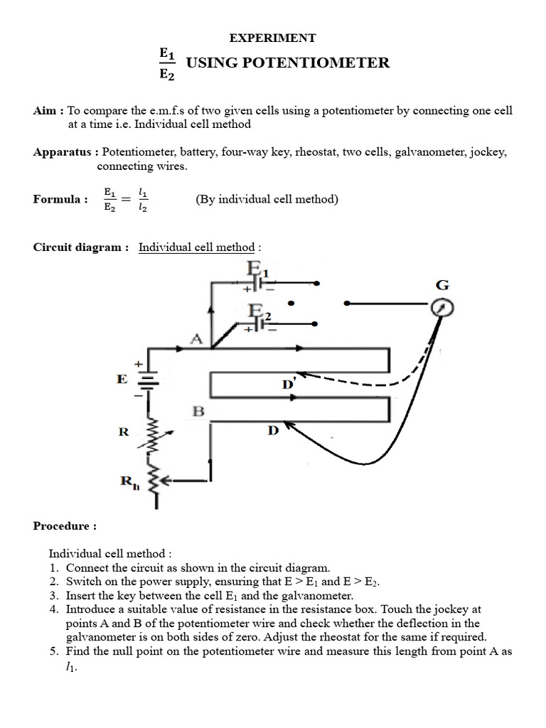 Comparing E.M.F.s Using Potentiometer | PDF | Electricity