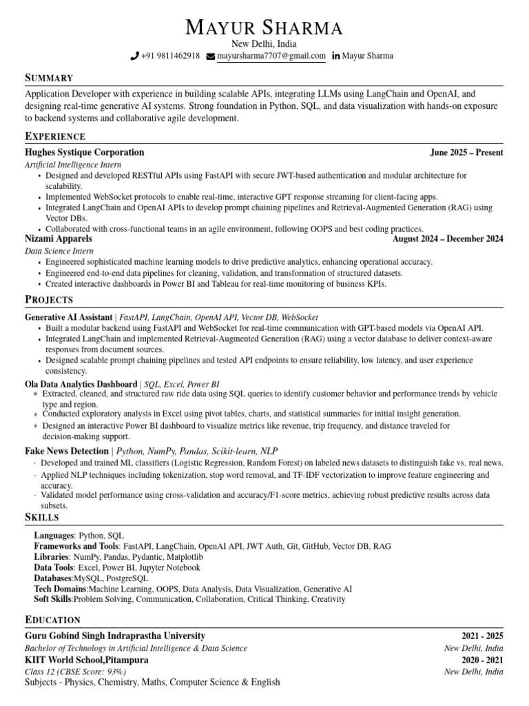 Application Developer Resume: AI & APIs | PDF | Artificial Intelligence ...