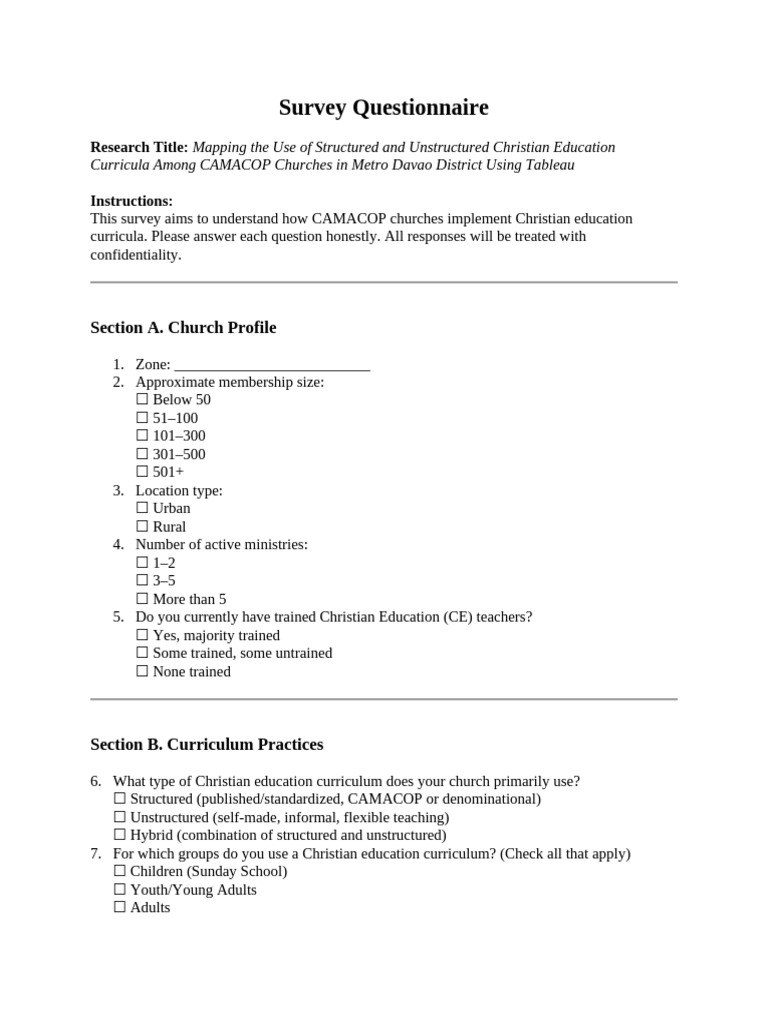 Pangutana Sa Survey | PDF | Curriculum | Learning