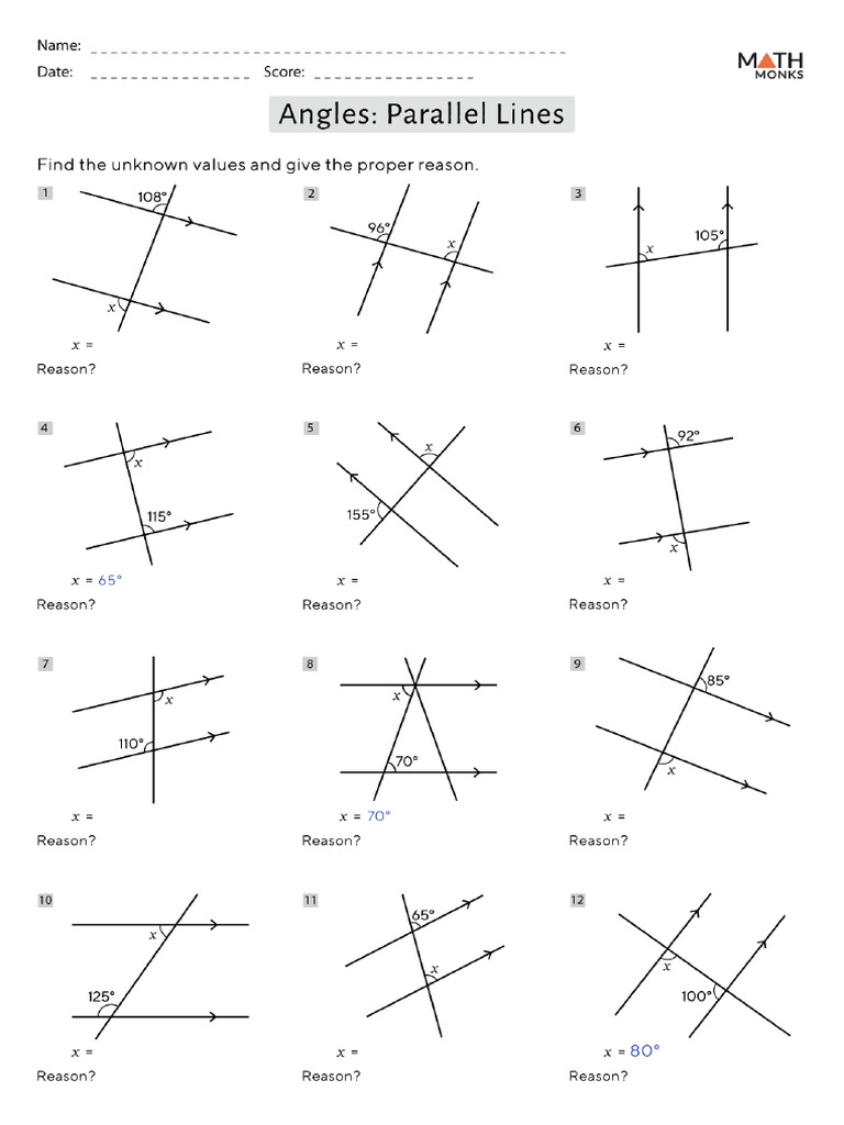 Angles and Parallel Lines Worksheet With Answers (1) | PDF