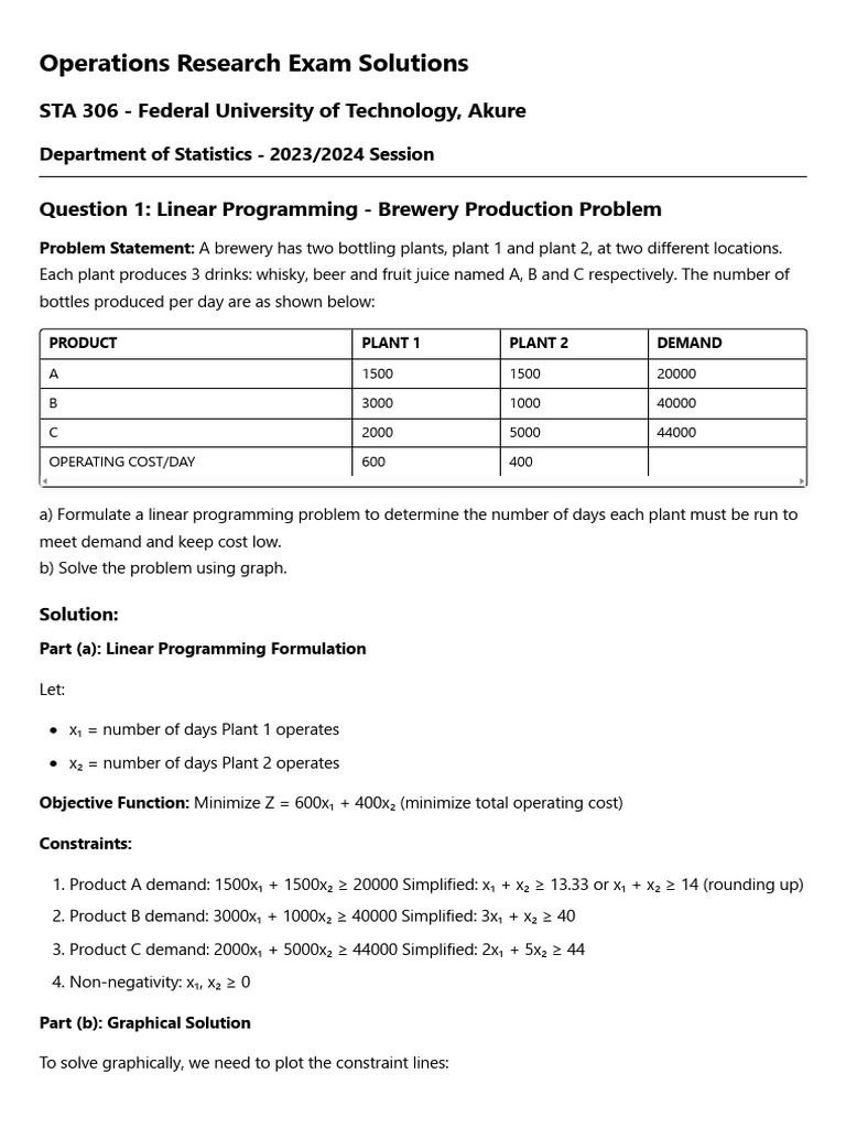 Operations Research Exam Solutions - STA 306 | PDF | Mathematical ...