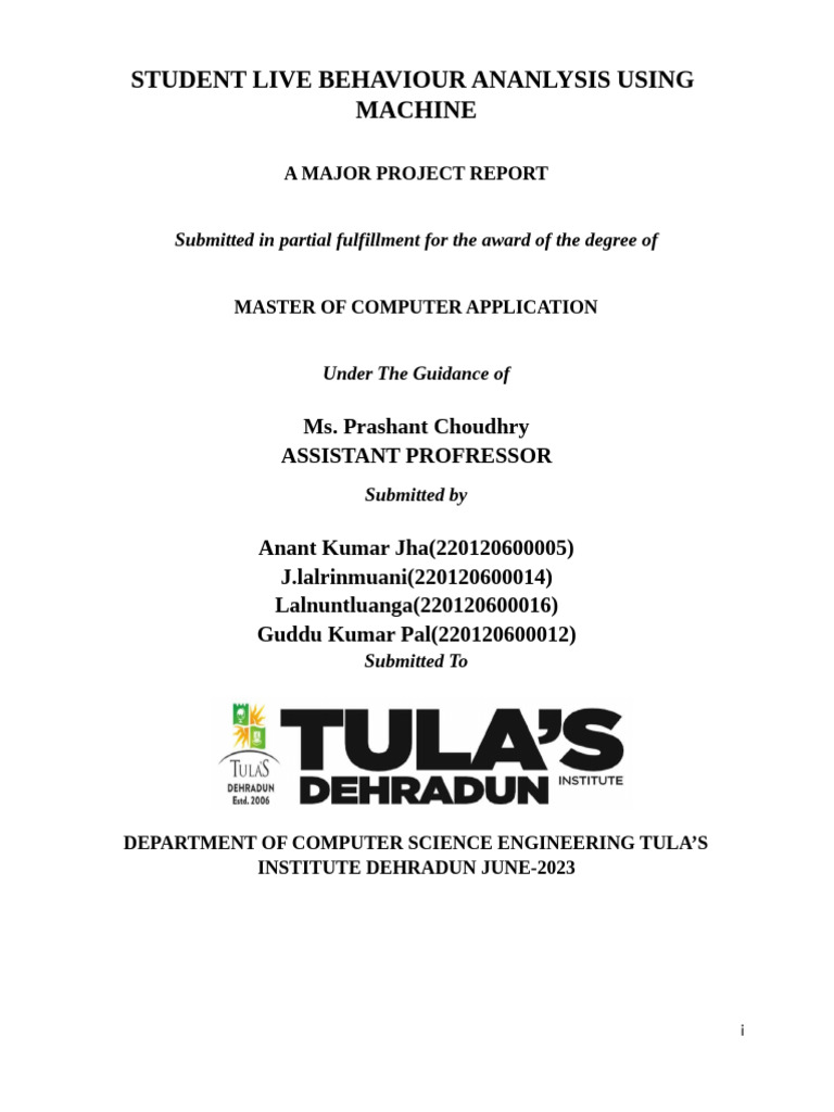 Student Behavior Analysis Project Report | PDF | Machine Learning ...