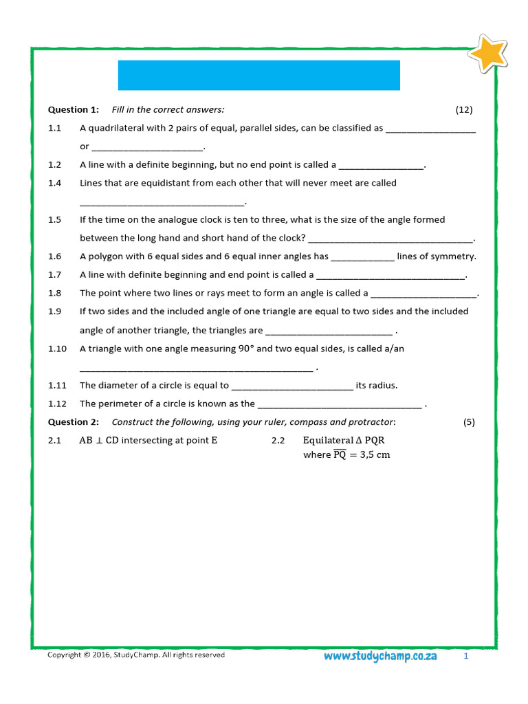 Grade 7 Mathematics Questions and Answers | PDF | Rectangle | Triangle