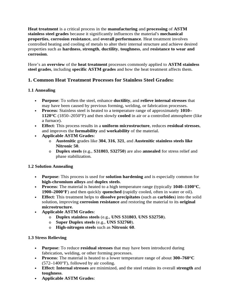 Heat Treatment of ASTM Stainless Steels | PDF | Heat Treating | Steel