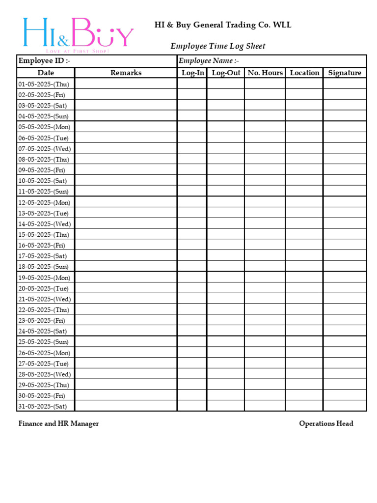 Employee Time Log Sheet Template | PDF