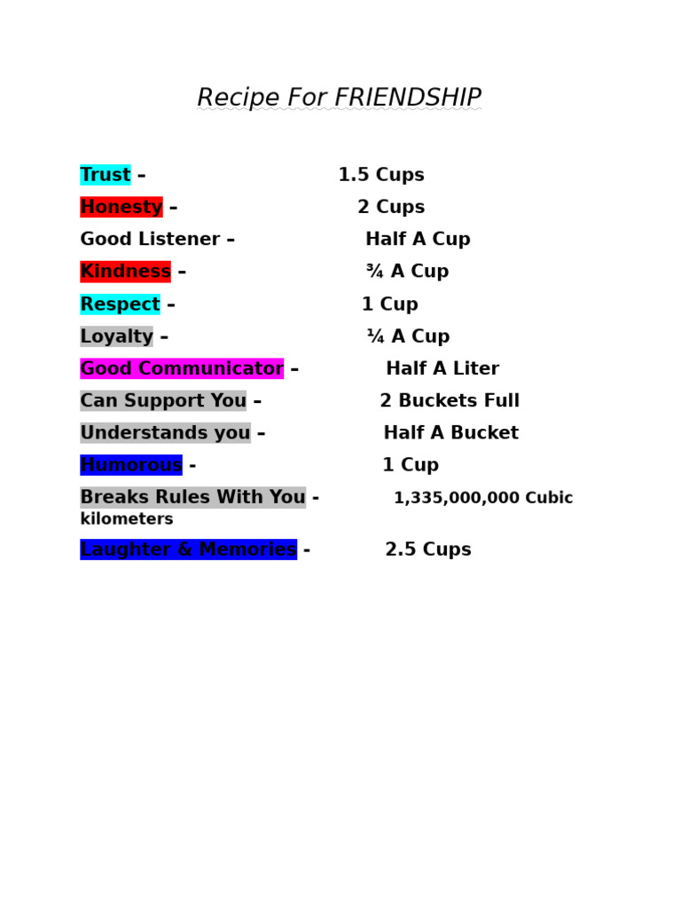 Essential Recipe for Lasting Friendship | PDF