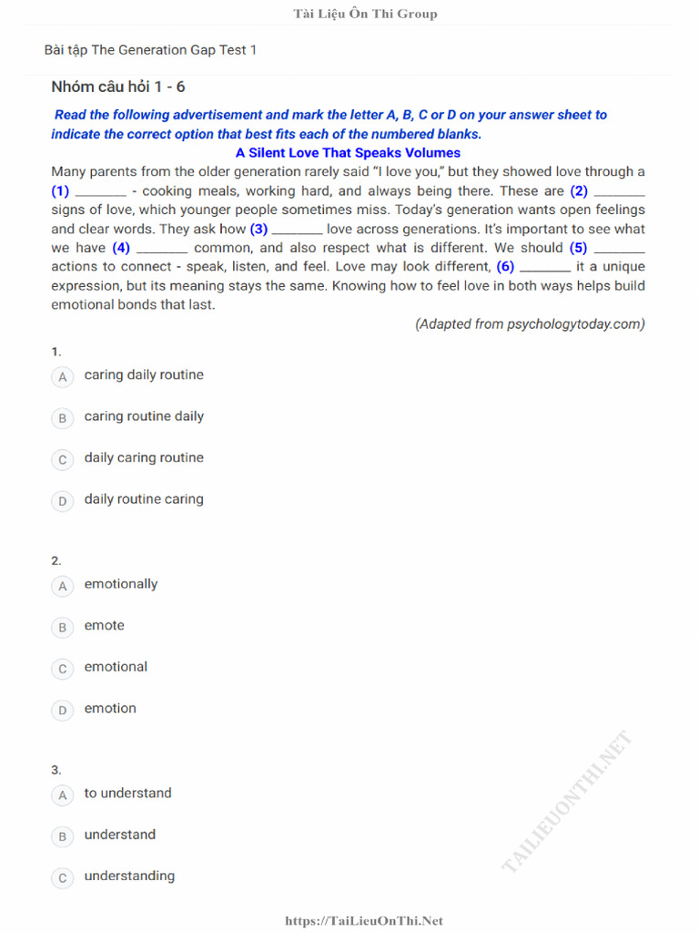 Bài Tập the Generation Gap Test 1 | PDF