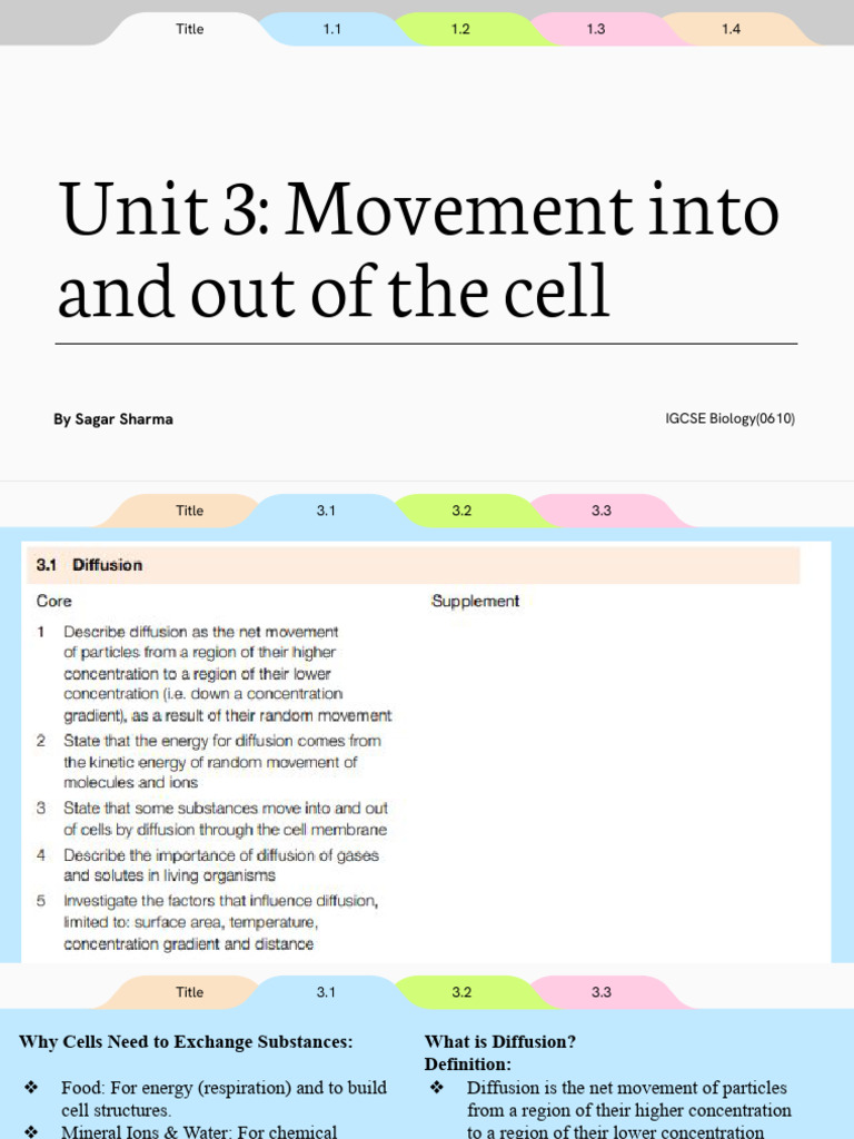 Unit 3 - Movement Into and Out of The Cel | PDF | Diffusion | Osmosis