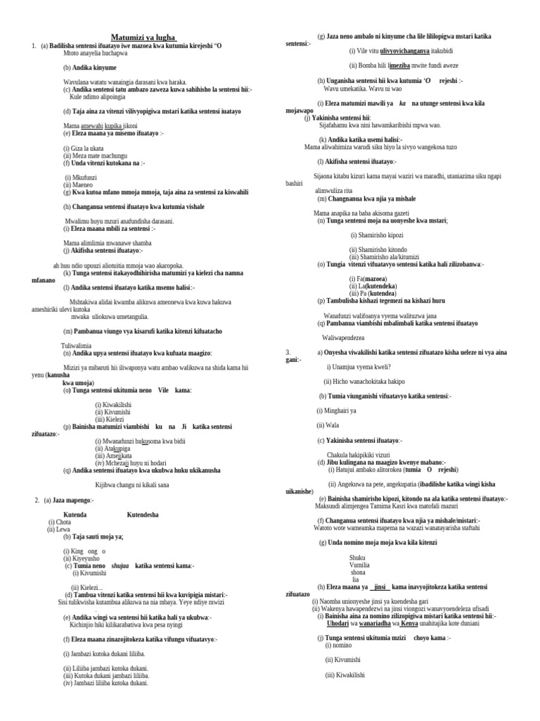 Matumizi Ya Lugha Q | PDF