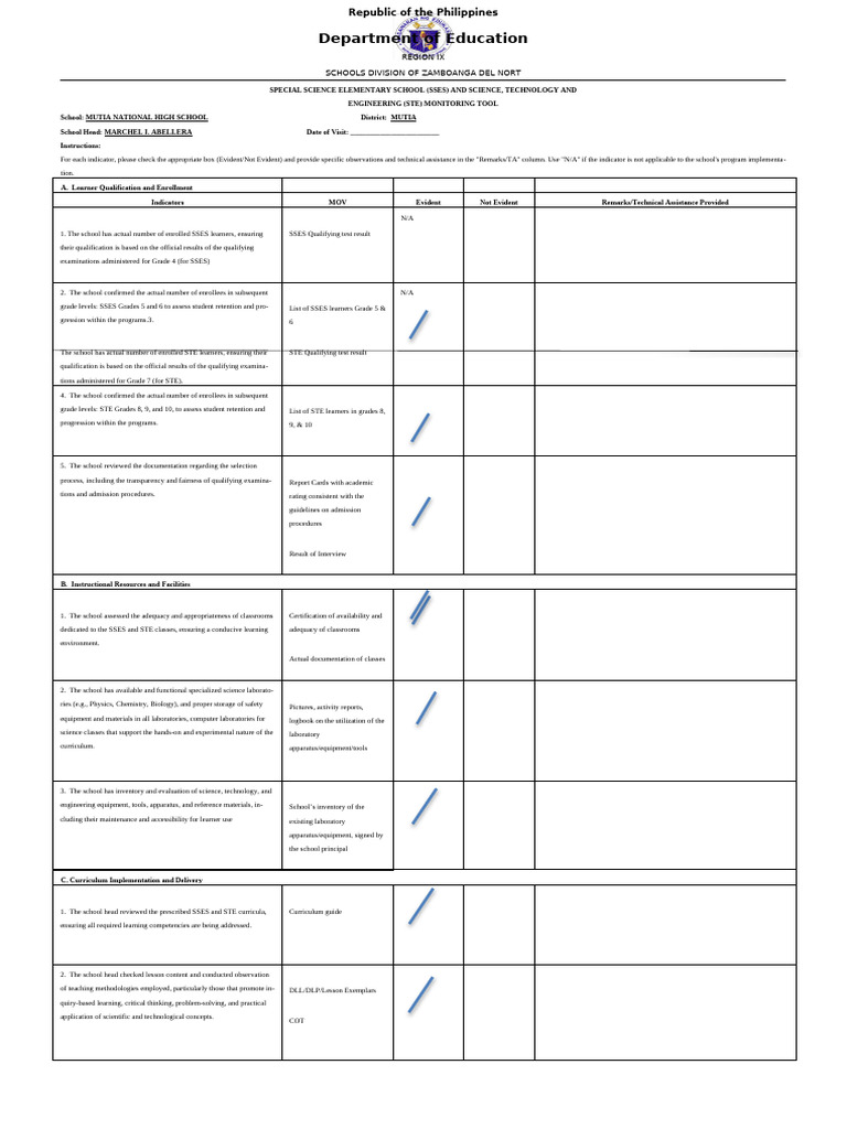 SSES & STE Monitoring Tool | PDF | Curriculum | Laboratories