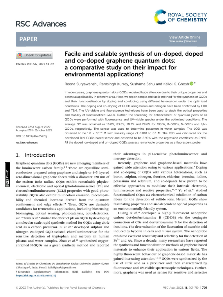 RSC Advances: Paper | PDF | Graphene | Materials Science
