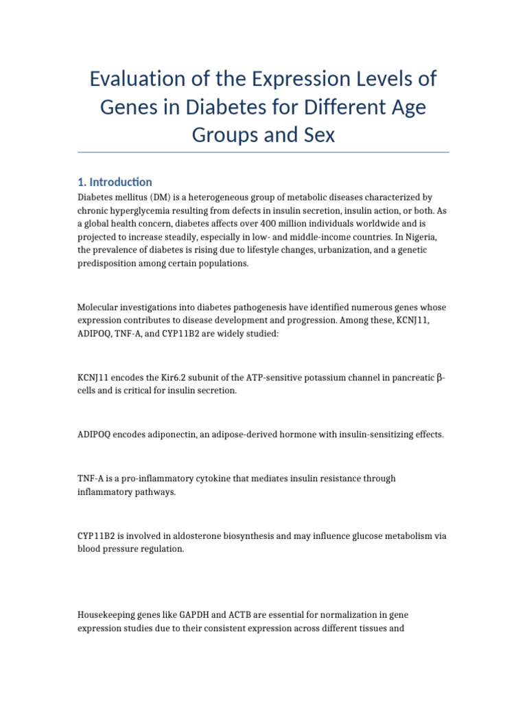 Gene Expression in Diabetes by Age and Sex | PDF | Real Time Polymerase ...