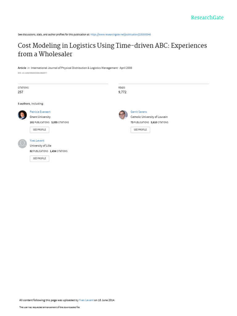 Cost Modeling in Logistics Using Time Driven ABC Experiences From A ...