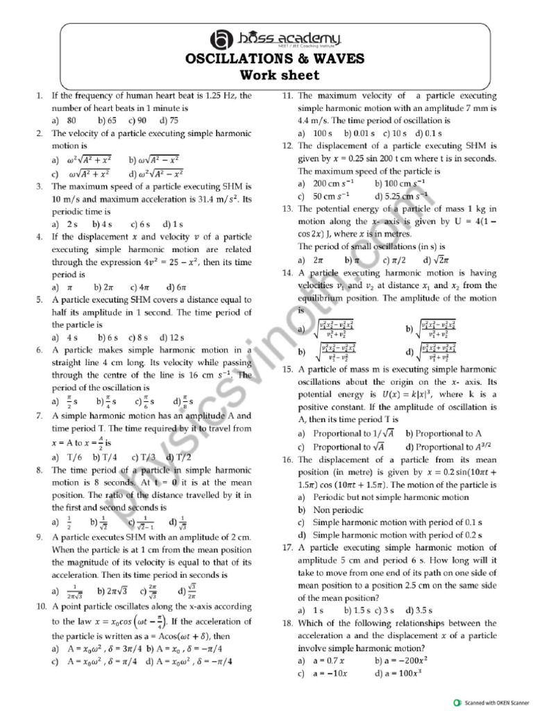 Oscillations and Waves Worksheet - Watermark | PDF